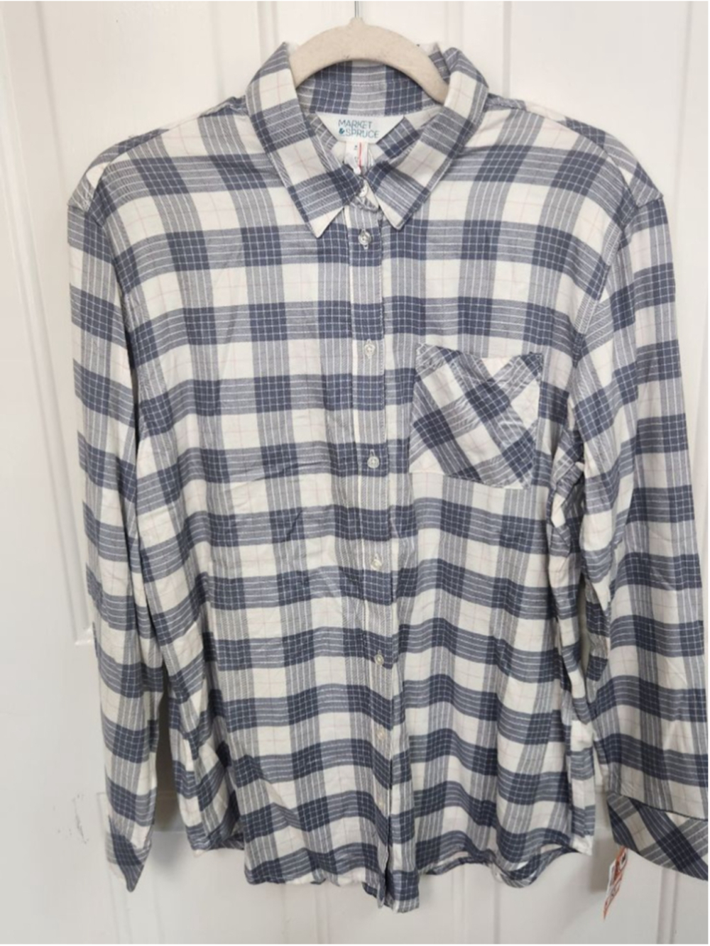 Market & Spruce Plaid Button Down Shirt M White Blue